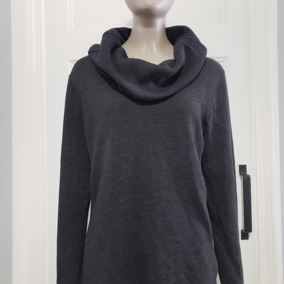 Converse Cowel Neck Long Pullover Sweater Womens L Grey Stretch Top - Picture 3 of 9